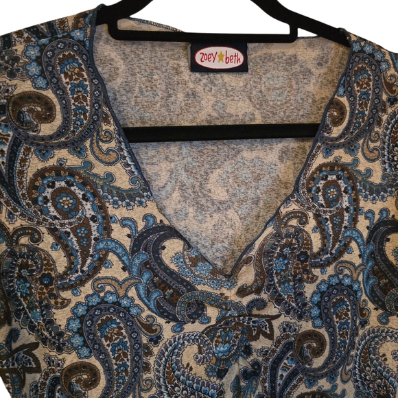 Zoey Beth Y2K Bohemian Paisley V-Neck Blouse Flared Sleeve Medium - Picture 6 of 12